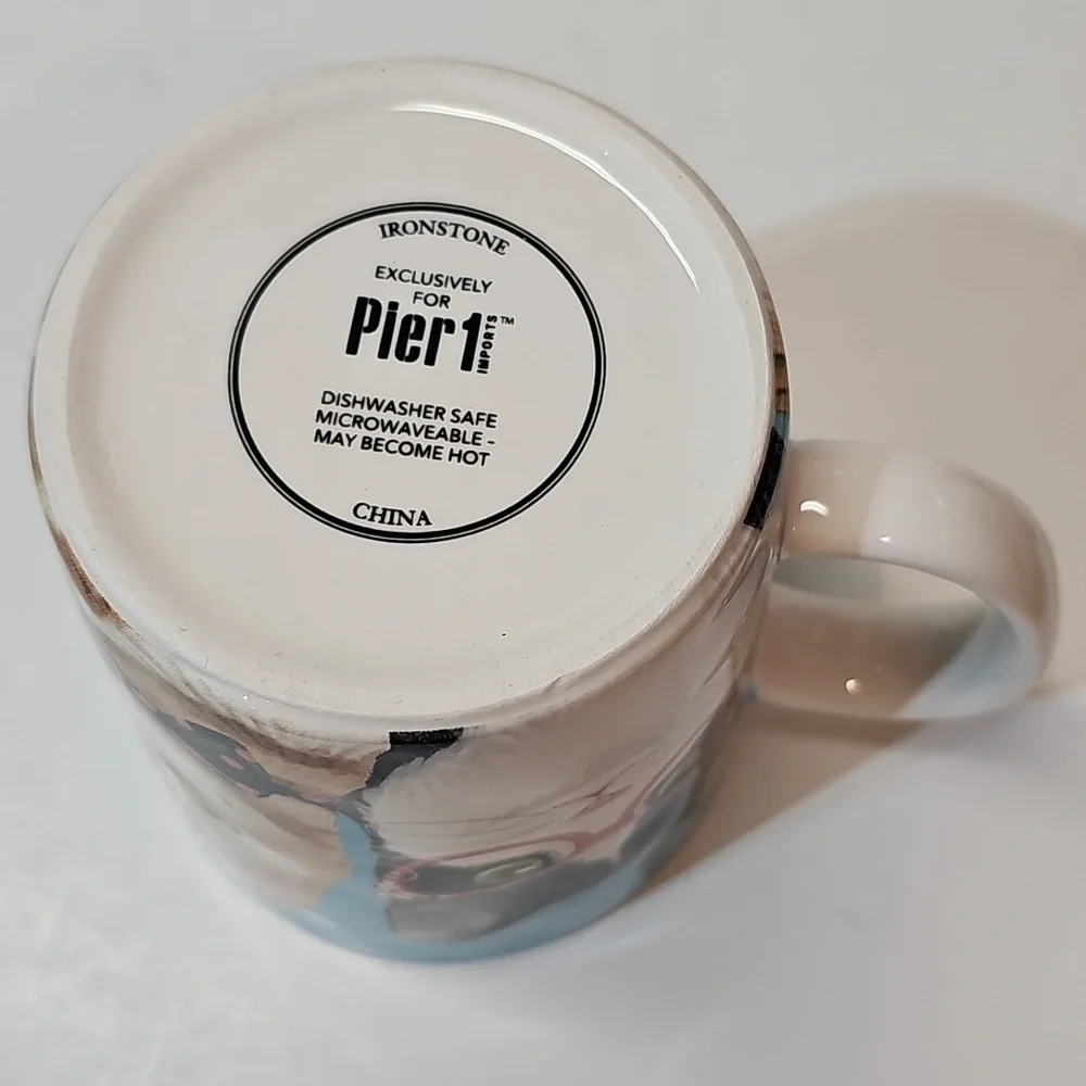 Vintage Pier 1 Imports Ironstone Ceramic Cat Party Coffee Tea Hot Chocolate Mug